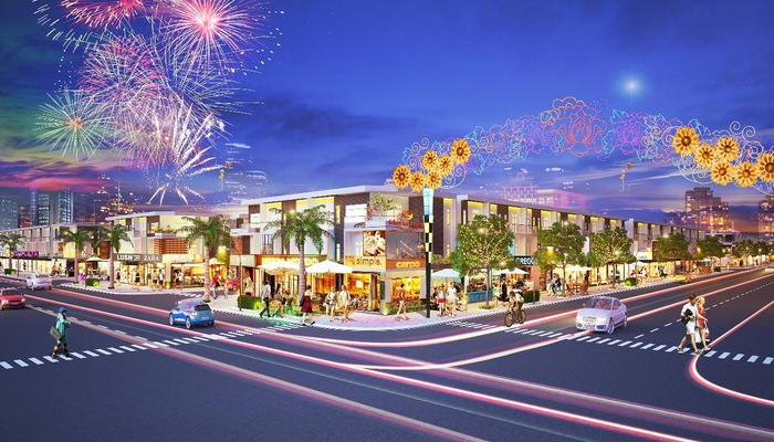 Phối cảnh Phố thương mại Lộc Phát sẽ trở thành trung tâm mua sắm, kinh doanh sầm uất tại khu vực Bến Cát, Bàu Bàng